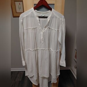 Sundance White Cotton Gauze Tunic Blouse Top Boho Beach Gypsy